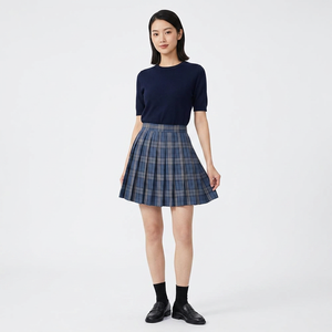 กระโปรงมินิสั้นลายสก็อตสีน้ำเงินสำหรับผู้หญิง ผ้าโพลีเอสเตอร์ทอ เอวปกติ สไตล์ทุกฤดู ABRA SPORTS - Product Image 3