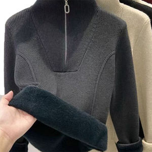 Thickened Integrated <b>Fleece</b> Sweater <b>Women</b> Fashion Stand Collar Half-Zip Warm <b>Top</b> Best-Selling Winter Base Layer Inner Wear - Product Image 4