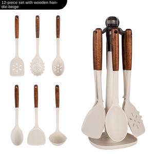 New Sustainable Modern <strong>Wooden</strong> Handle Silicone <strong>7</strong>-Piece Kitchenware Set High Temperature Resistant Non-Stick Pan Gas Induction - Product Image 6