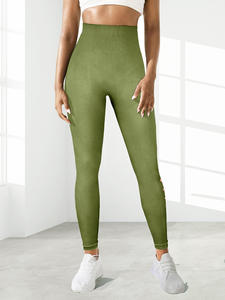 Pantalones de Yoga sin costuras de cintura alta para mujer, mallas de Fitness para levantamiento de glúteos de melocotón, pantalones deportivos sólidos de diseño hueco para uso en el gimnasio - Product Image 3