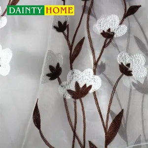 Factory Price Asian Style Printed Flower Embroidery Sheer Curtains For Living Room