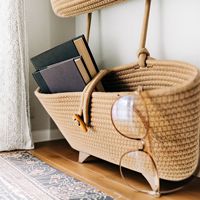Nouveau panier suspendu en corde de coton souple à trois couches, écologique, avec poignées, style pastoral, pour rangement