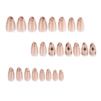 Kuku Palsu 3D Mewah Gaya Prancis Motif Leopard Emas Almond Nail Art Formal Bisnis Elegan Set Manikur 4537