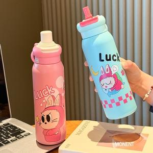 Cartoon Portable Direct Drinking Cup Stainless Steel Tumbler <b>Large</b> Capacity With Straw For Students Back To School - Product Image 4