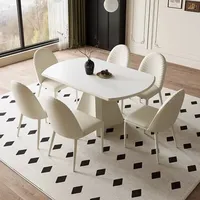 Ensemble Table et Chaises de Salle à Manger Extensible Rond Moderne en Marbre et Bois, Style Luxe, 4, 6 ou 8 Places, Design Meubles Gain de Place