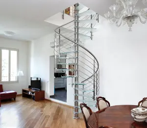 modern design iron steel round curved spiral staircase steps and glass handrail railing kit system for building indoor interior