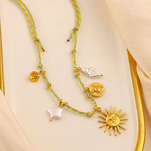 Colliers pendentifs tendance été en acier inoxydable 316L plaqué or PVD 14k 18k, collier corde soleil pour femme - Product Image 4