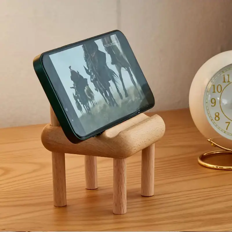 Soporte de escritorio de madera de haya/Pino personalizado para teléfono, minisilla de decoración para escritorio, con forma de silla de madera sólida