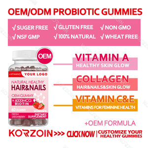 Gomitas de Colágeno de Fresa para Mujer, Marca Privada OEM, Suplemento Multivitamínico para el Crecimiento del Cabello, Vitaminas para el Crecimiento del Cabello, la Piel y las Uñas - Product Image 2