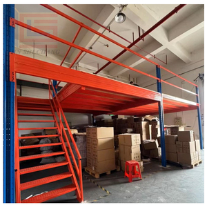 מערכת מדפים תעשייתית למחסן עם פלטפורמת ביניים מפלדה טרומית ואחסון משולב - Product Image 2