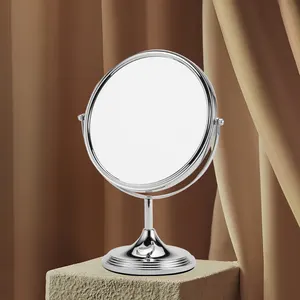 Miroir à cadre rond en métal avec support Miroir grossissant double face pour rasage Miroir de table élégant