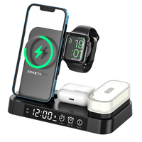 Opvouwbaar Magnetisch Draadloos Oplaadstation 3-in-1 15W Snellader met Nachtlampje Wekker voor iPhone Watch AirPods