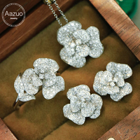 Aazuo – ensemble de bijoux de luxe en or massif 18 carats, diamants naturels, collier, boucles d'oreilles, bague, cadeau pour femme, mariage, fiançailles, fête, haut de gamme