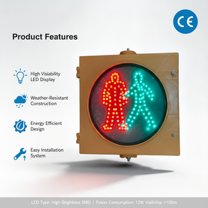 300 mét Led IP65 năng lượng mặt trời Mains powered cho người đi bộ đi bộ/không đi bộ tín hiệu giao thông màu đỏ/màu xanh lá cây đi bộ người đàn ông an toàn đường bộ crosswalk - Product Image 3