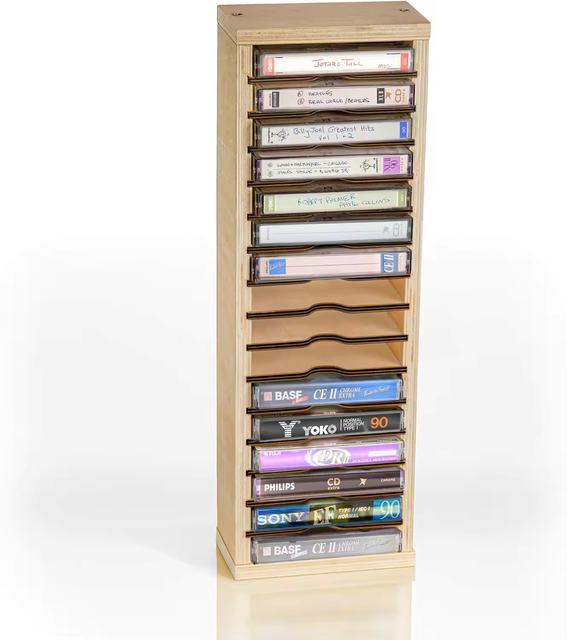Factory Wholesale Modern Wooden 16-Slot Cassette Tape Storage Case Organizer Rack for Cassette Collections Audio Accessory
