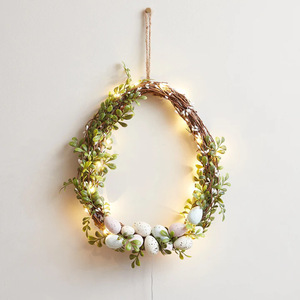DAMAI Easter Wreath with Artificial Eggs & Flowers <b>Spring</b> Easter Themed <b>Door</b> Hanging Decor for Home Holiday Party Decorations - Product Image 1