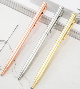 Cheap Custom Pen Luxury Laser Custom Branded Rose Gold Slim Ballpoint Pens Thin Hotel Supplies Promotion Pen