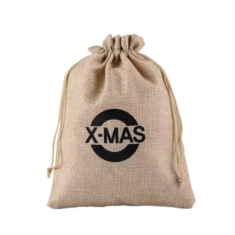 Natural Plain Burlap Coffee Bag Customize Small Christmas Jute Drawstring Bags For Gift Packaging