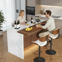 Muebles para el hogar, mesa de bar grande de imitación de mármol de 63 pulgadas, mesa tipo isla con luces LED, minibar independiente con diseño de rejilla