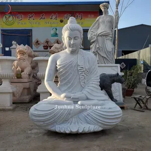 도매 사용자 정의 큰 야외 생활 크기 흰색 돌 부처님 조각 앉아 흰색 대리석 부처님 동상 판매