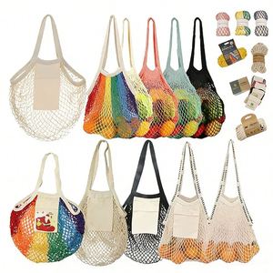 Sac fourre-tout en filet personnalisé avec logo, réutilisable, grande capacité, pour la plage, en coton biologique, pour fruits et légumes - Product Image 1