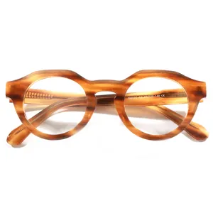 G6027中国卸売ヴィンテージクラシックスモールラウンドカスタムロゴ男性女性厚いアセテートフレーム眼鏡光学メガネ眼鏡