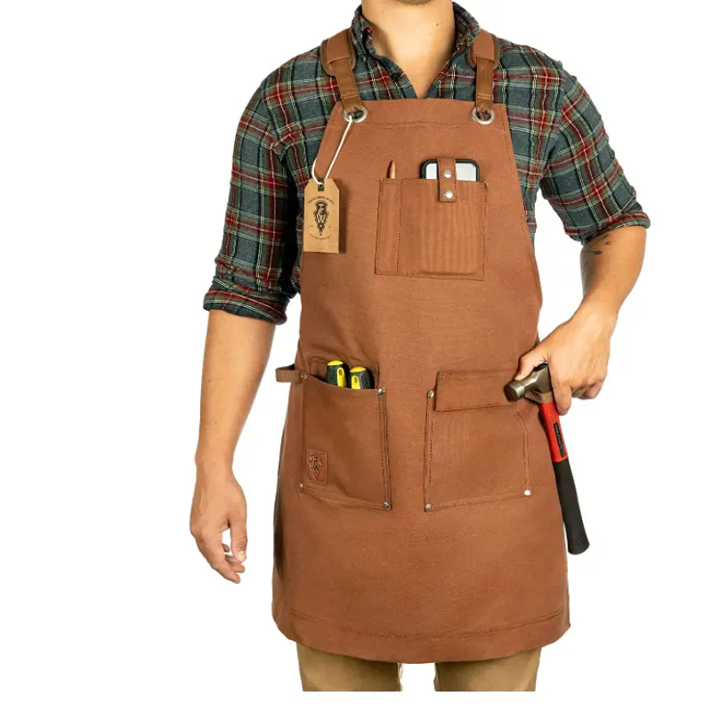 New Fashion Waxed Canvas Heavy Duty Work Apron With Pockets Deluxe Edition Leather Apron with Quick Release Buckle Adjustable