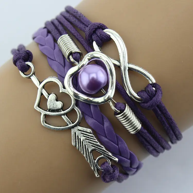 Leather Bracelets For Women Wrap Infinity Love Heart Pearl Friendship Antique Leather Charm Bracelet Pulseira 2023