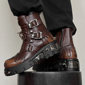 Botas de Plataforma para Hombre de Estilo Punk Vintage, Botas de Moda con Suela Gruesa, Disponibles en Stock, Admite Logotipo y Patrón Personalizados - Product Image 4