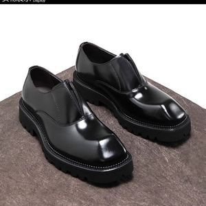 Zapatos de Cuero Cuadrados de Negocios para Hombre, Suela Gruesa, Tacón Elevado, Cierre Deslizante, Parte Superior de Cuero Genuino, Calzado Formal de Otoño - Product Image 4