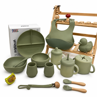 Vaisselle écologique pour enfants, bavoirs, bols, cuillères, assiettes en silicone de qualité alimentaire sans BPA, ensemble d'alimentation pour bébé en acier inoxydable