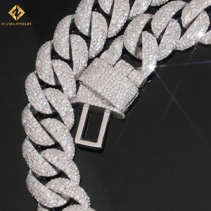 Mejor Precio al por Mayor, Cadena Cubana Personalizada de Moissanita de 18MM, Collar de Plata 925 con Baño de Rodio, Joyería Hip Hop para Hombre - Product Image 4
