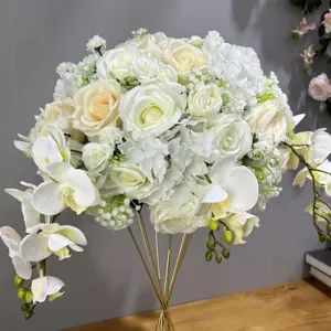 Realistic Hot White And Red Green Pink Purple Silk Glass Peony Rose Flower Ball Bouquet Wedding Centerpieces Flower Ball