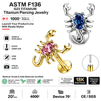 Bijou de piercing corporel pour femme en titane G23 ASTM F136, sans filetage, avec zircone cubique (CZ) et placage PVD or 18K 24K, serti griffe, dos plat