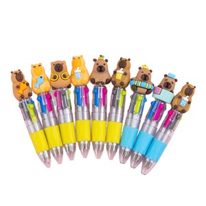 Cute Cartoon Mini Silicone Four-Color Christmas Ballpoint Pen Plastic School Stationery Supplies Wholesale Christmas Stationery