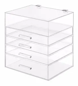 Large Custom Clear 3 4 5 6 Drawer Acrylic Makeup Storage Organizer Acrylic Cosmetics Display Case With Drawers