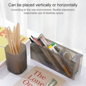 Ucuz fiyat <span class=keywords><strong>2</strong></span> adet çok fonksiyonlu 4 ızgara masaüstü kalem tutucu ofis okul saklama kutusu şeffaf plastik kutu masa kalem organizatör - Product Image 5