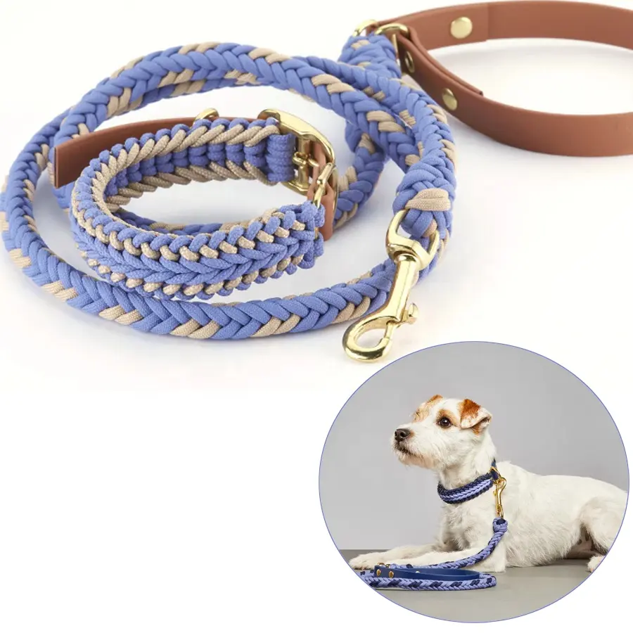 Neuer geflochtener hundetrauenhalsband Hundehalsband Makrame Hundeleine und Halsband-Set mit wasserdichtem Gummi-PVC-Griff