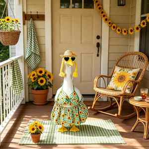 <b>Spring</b> Sunflower Porch Outfit 23 Inch Cement Goose Clothes Dress and Hat Costume Set for Summer Lawn Garden Yard <b>Decor</b> - Product Image 5
