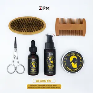 Kit cadeau de toilettage pour hommes, huile naturelle de moustache, peigne à barbe, cire pour baume de barbe, cuisine en acier inoxydable 100%