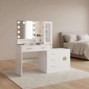 Moderno Tocador Blanco con Espejo Iluminado por LED, Cajones y Estantes de Almacenamiento, Modelo D0100HAM9BV - Product Image 2