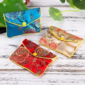 Handmade Custom Jewelry Silk Purse Pouch Gift Bags Chinese Brocade With Button Zipper Pocket