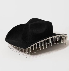 <span class=keywords><strong>Costume</strong></span> à large bord en feutre de <span class=keywords><strong>cowgirl</strong></span> pour femme adulte Chapeau de cowboy western avec franges en strass - Product Image 4