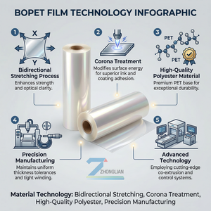 Pellicola BOPET Trasparente 75μm, 1040mm, Comunemente Usata per Etichette (dopo Rivestimento Fotografico o Metallizzazione), Stampa Composita - Product Image 2