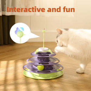 Diskon besar mainan Menara kucing 4 lapisan rol plastik trek Menara kucing meja putar bola dengan bola - Product Image 2