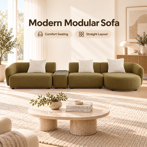 Sofá de 3 Plazas Recto Color Verde Oliva de VB Wholesale con Mesa Auxiliar Integrada, Brazos Curvos y Asientos Anchos para Salas de Estar Modernas - Product Image 1