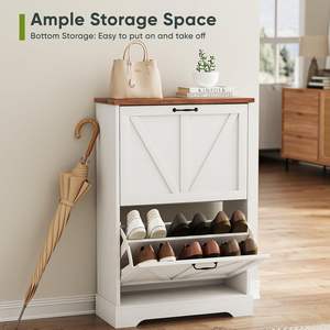 Meuble à chaussures de style européen de haute qualité avec compartiment réglable à rabat blanc pour le salon - Product Image 5