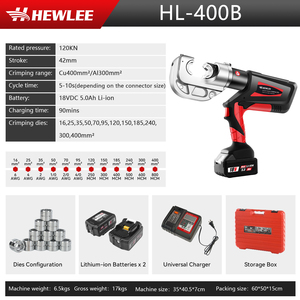 Herramienta de Engarzado Hidráulica Inalámbrica HL-400B de 16-400 mm y 12T, Alicates de Engarzado de Batería - Product Image 1