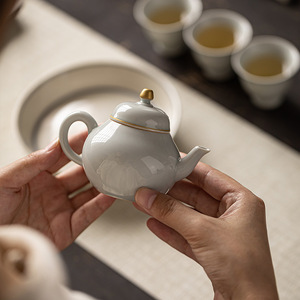 Chinese Antique-Style Glazed Ceramic Pear-Shaped Teapot With Lid Mini Single Kung Fu <b>Tea</b> <b>Set</b> Porcelain Oval For Afternoon <b>Tea</b> - Product Image 2