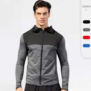 Custom Wholesale zip collar Mens Black And Gray Two Tone Zip Up Windbreaker Hoodie Jacket